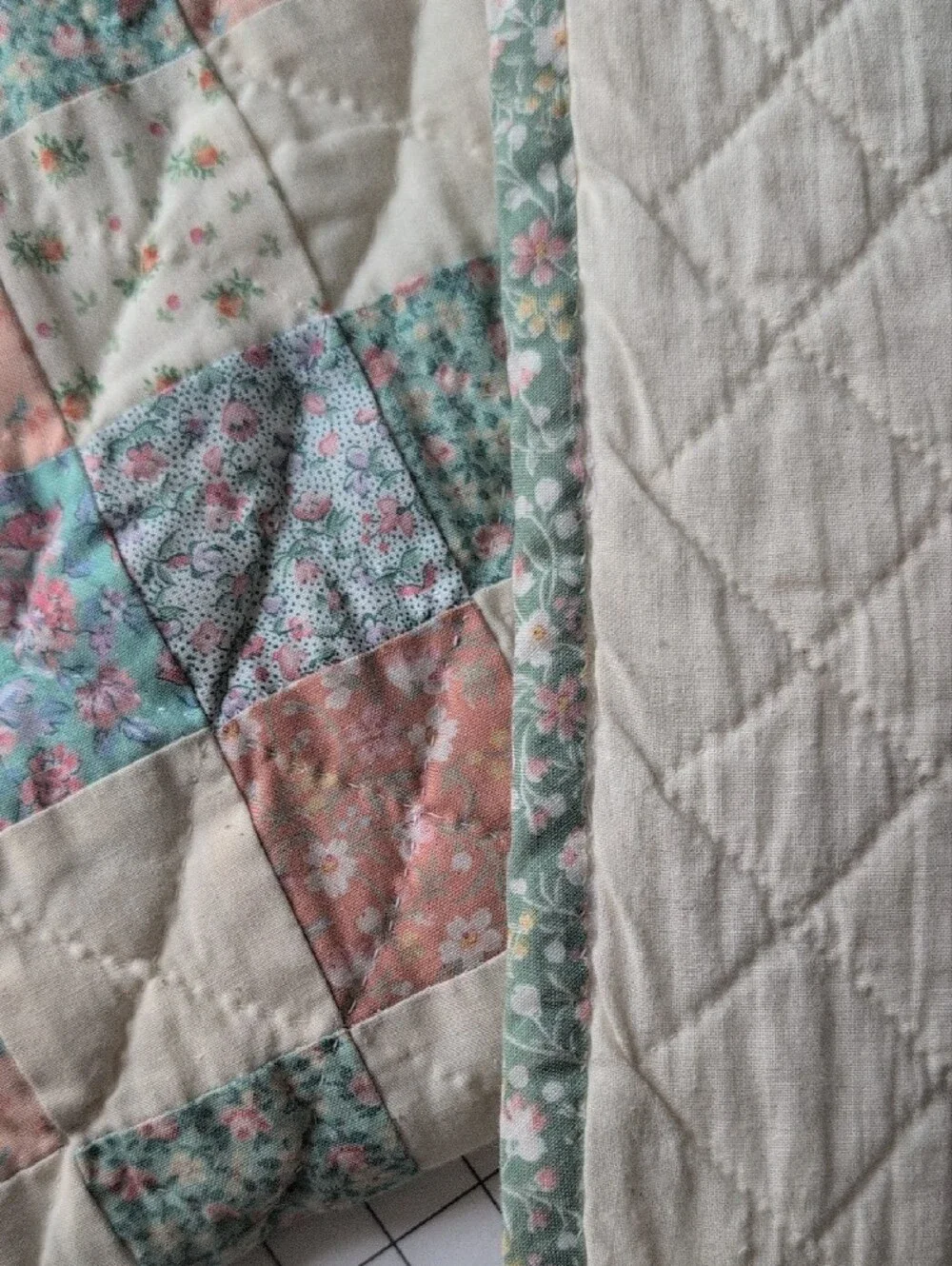Handmade/ Hand stitched Patchwork Cotton Quilt in Pastels